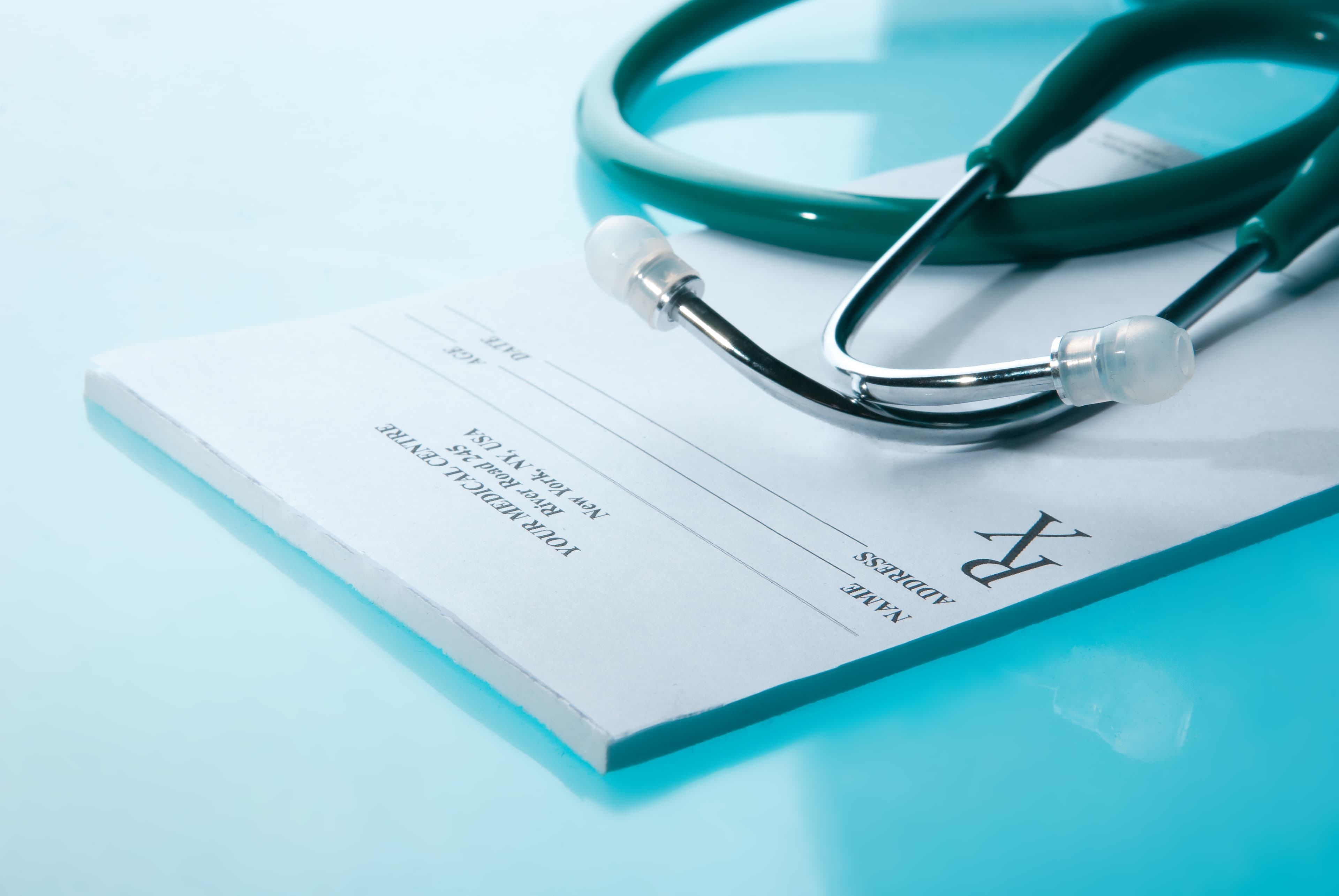 Empty medical prescription with a stethoscope