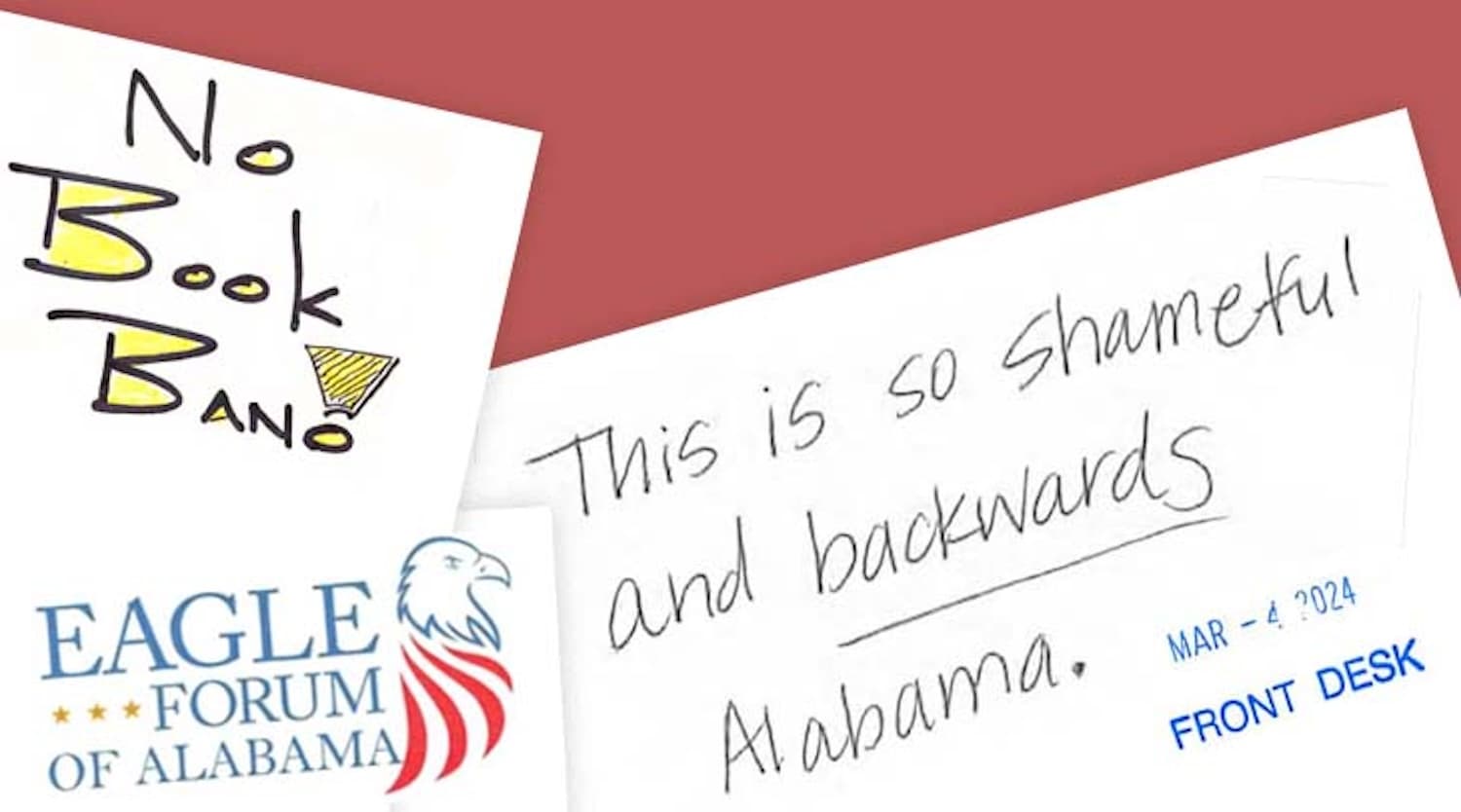 A graphic shows real text and logos from letters submitted to the Alabama Public Library Service during a prior 90-day public comment session on administrative code changes.