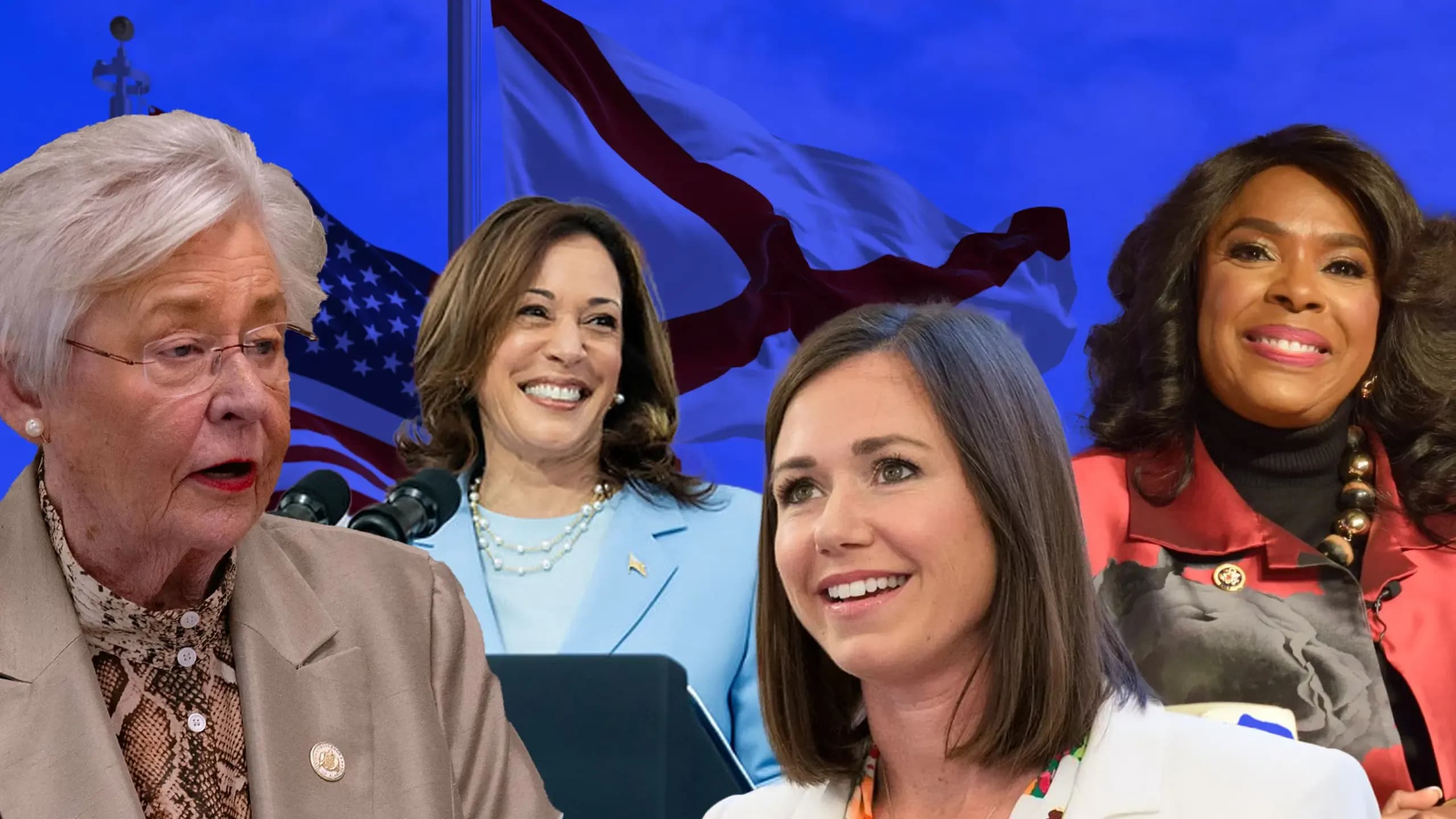 Gov. Kay Ivey, Vice President Kamala Harris, Sen. Katie Britt, and U.S. Rep. Terri Sewell.
