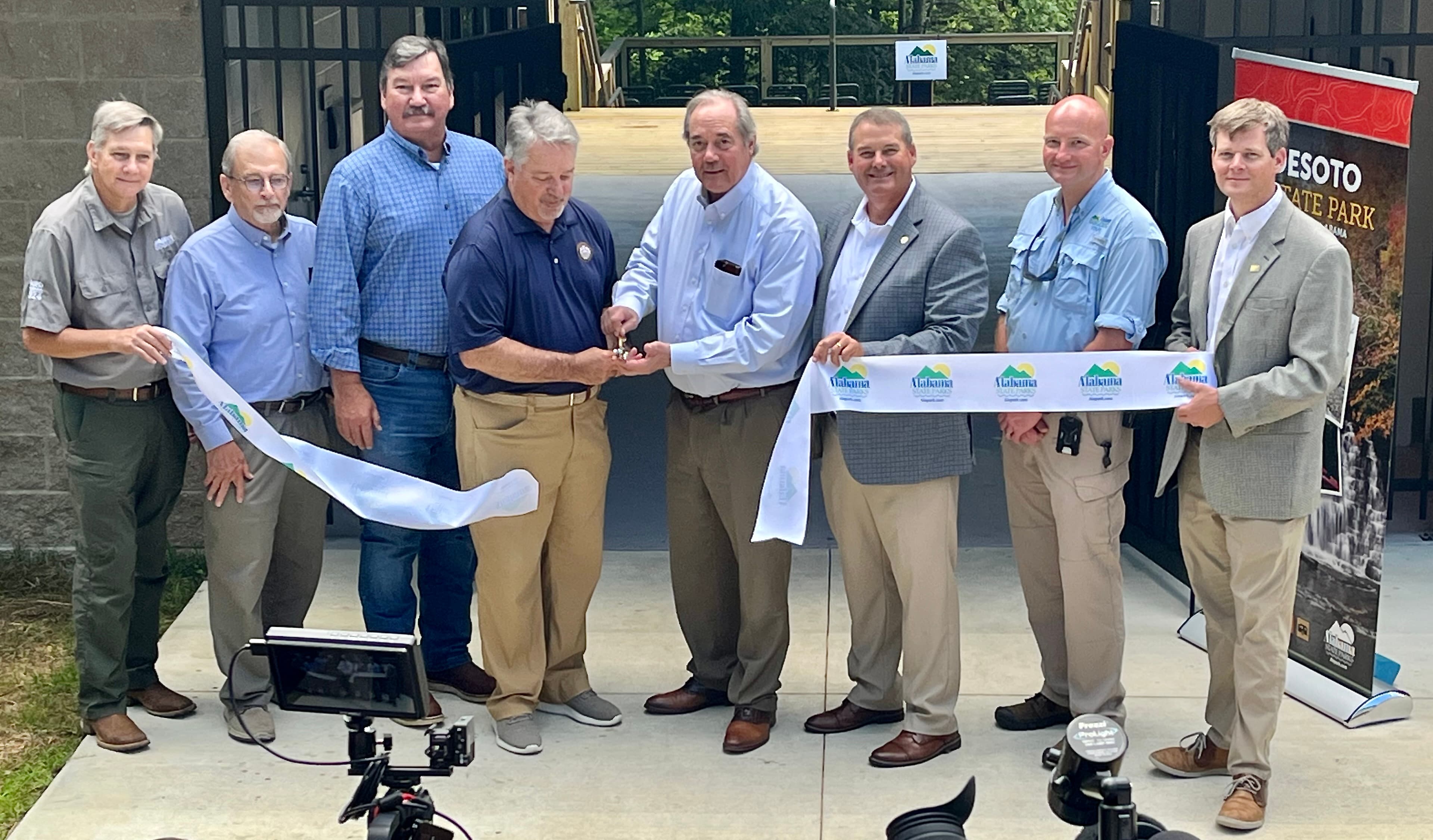 Local leaders gathered to celebrate the construction of a new pool house facility at DeSoto State Park.