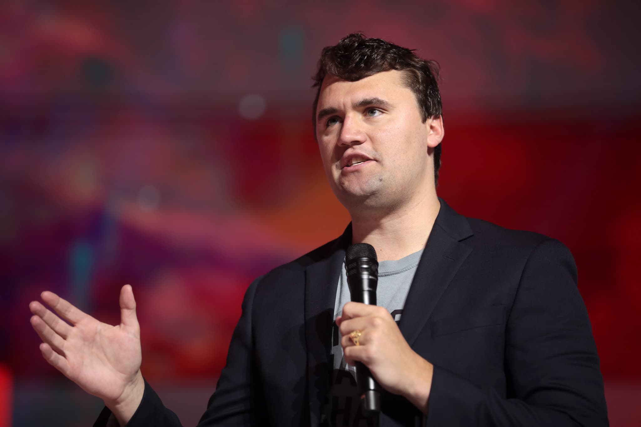 Charlie Kirk speaking with attendees at the 2022 Student Action Summit at the Tampa Convention Center in Tampa, Florida.