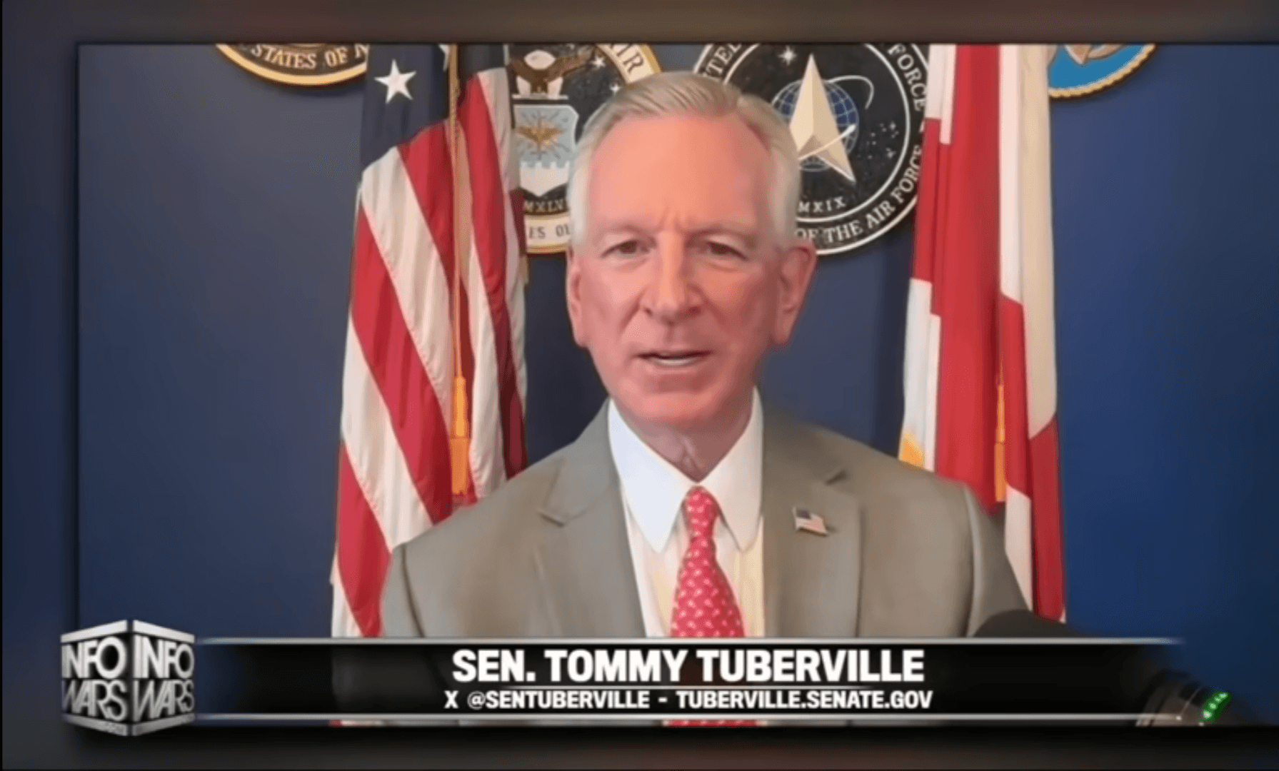 A screenshot of Sen. Tuberville’s appearance on The Alex Jones Show.