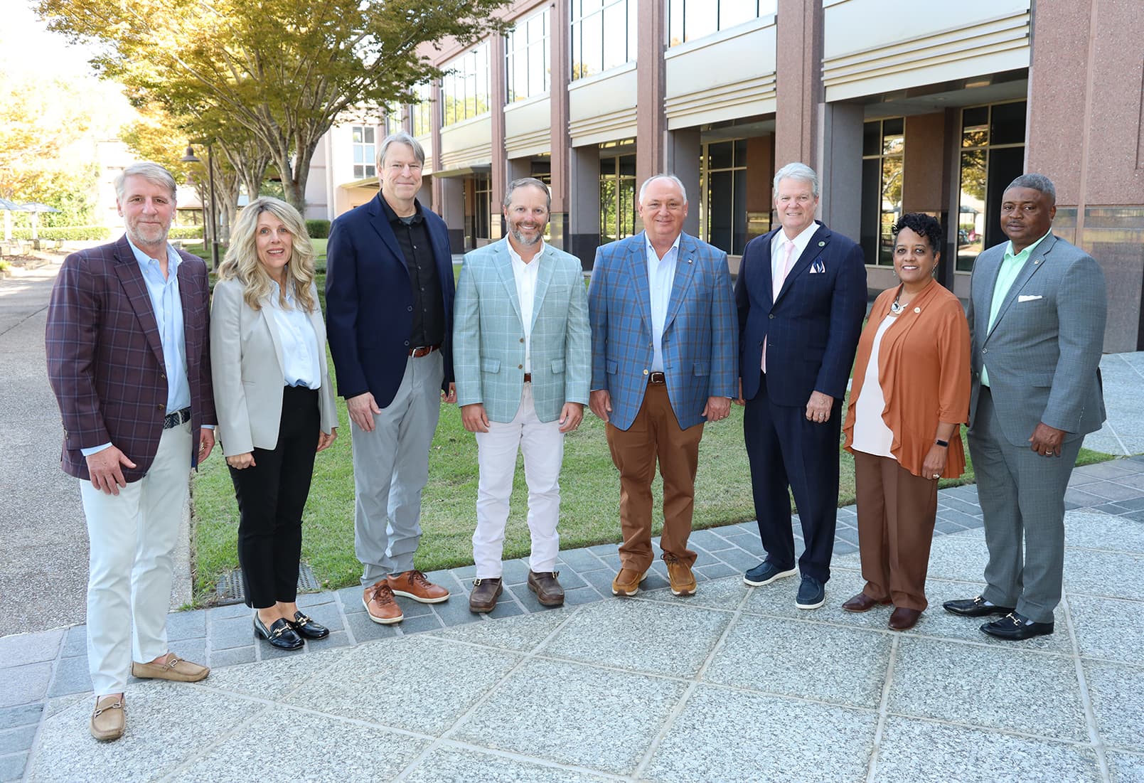 From left are Account Executive Bryan Carr of Interior Elements; Vice President - Industrial Brokerage & Consulting / Partner Deborah McGill-Smith of Cushman & Wakefield / EGS Commercial Real Estate; Architecture Department Leader Mark Coyle of Goodwyn Mills Cawood (GMC); Project Manager Chad Patterson of Brasfield & Gorrie; Alfa Insurance CEO and Alabama Farmers Federation President Jimmy Parnell; Montgomery County Commission Chairman Doug Singleton; Montgomery Area Chamber of Commerce Chairman Stacia Robinson; and Montgomery City Council President CC Calhoun.