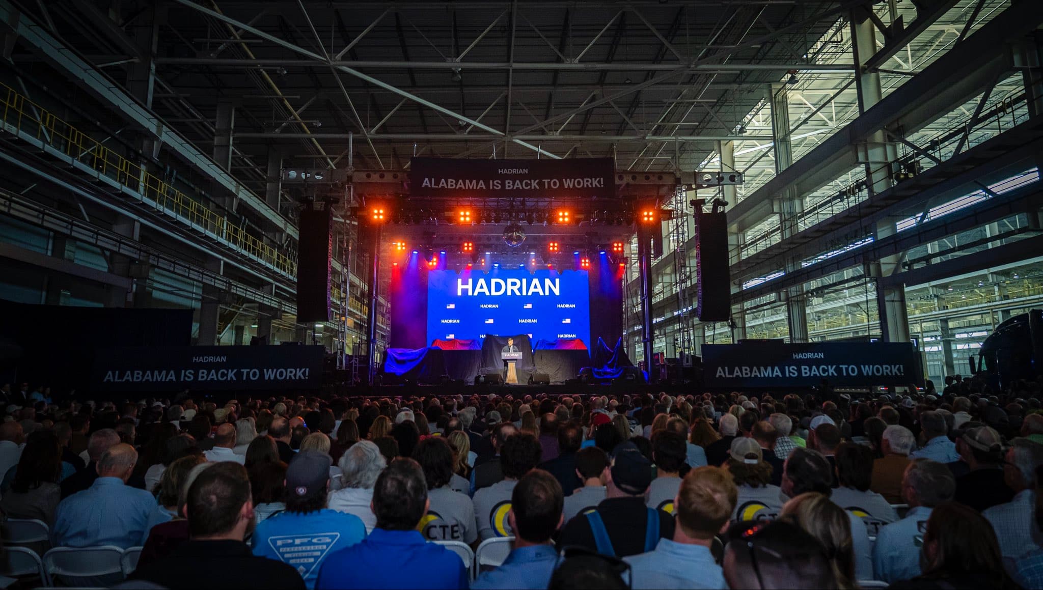 The Hadrian shipbuilding factory's ribbon-cutting in Cherokee, Alabama.