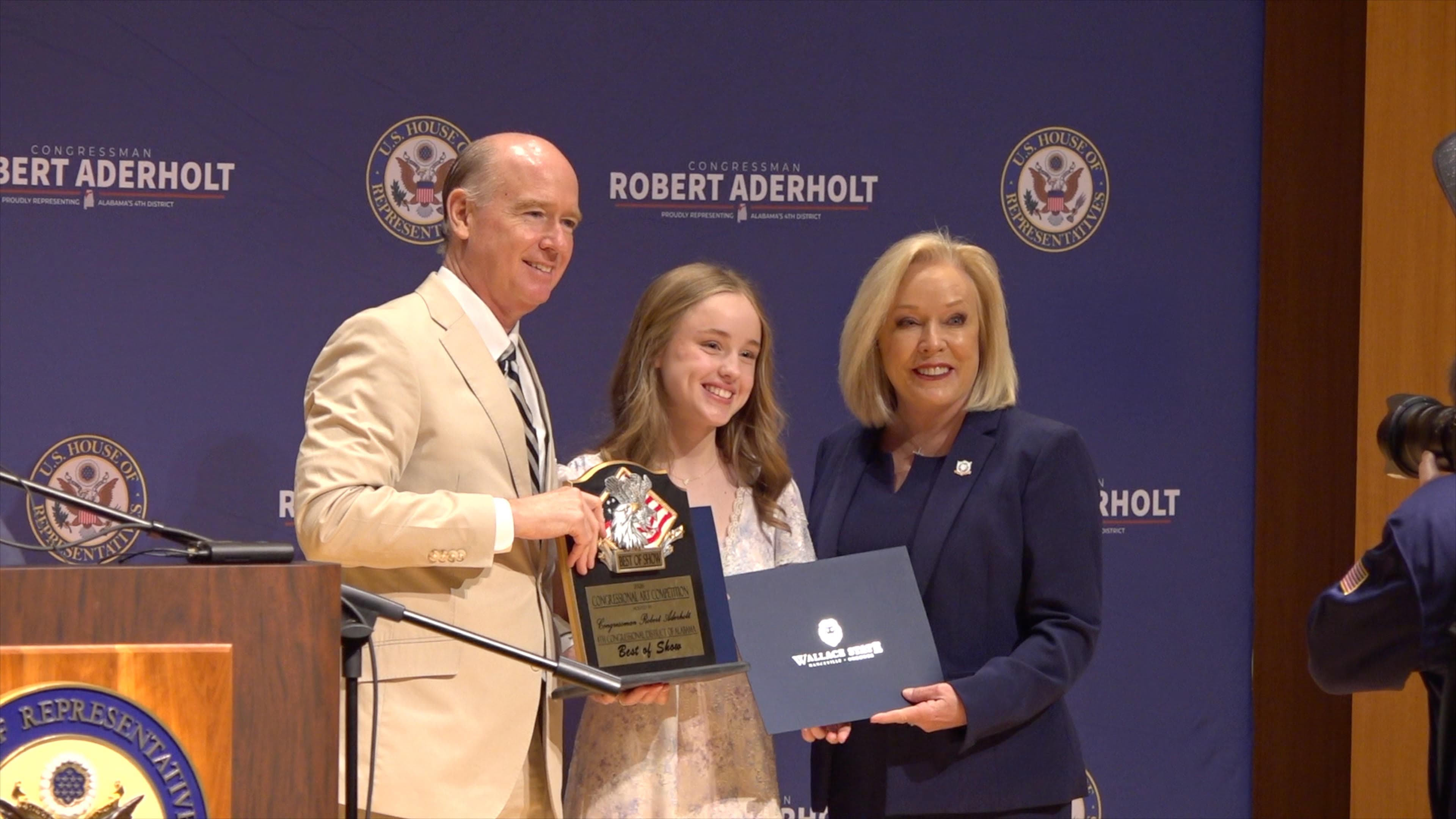 Congressman Robert Aderholt, Alaina Riggs, and Wallace State President Vicki Karolewics.