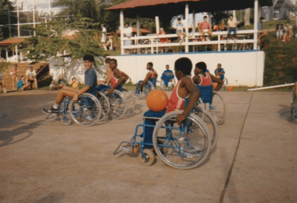 Cameroonian teams playing against boys who attended the American School in Yaoundé. Beating the fully-abled Americans "did wonders for the team of Cameroonian players," Christie said.