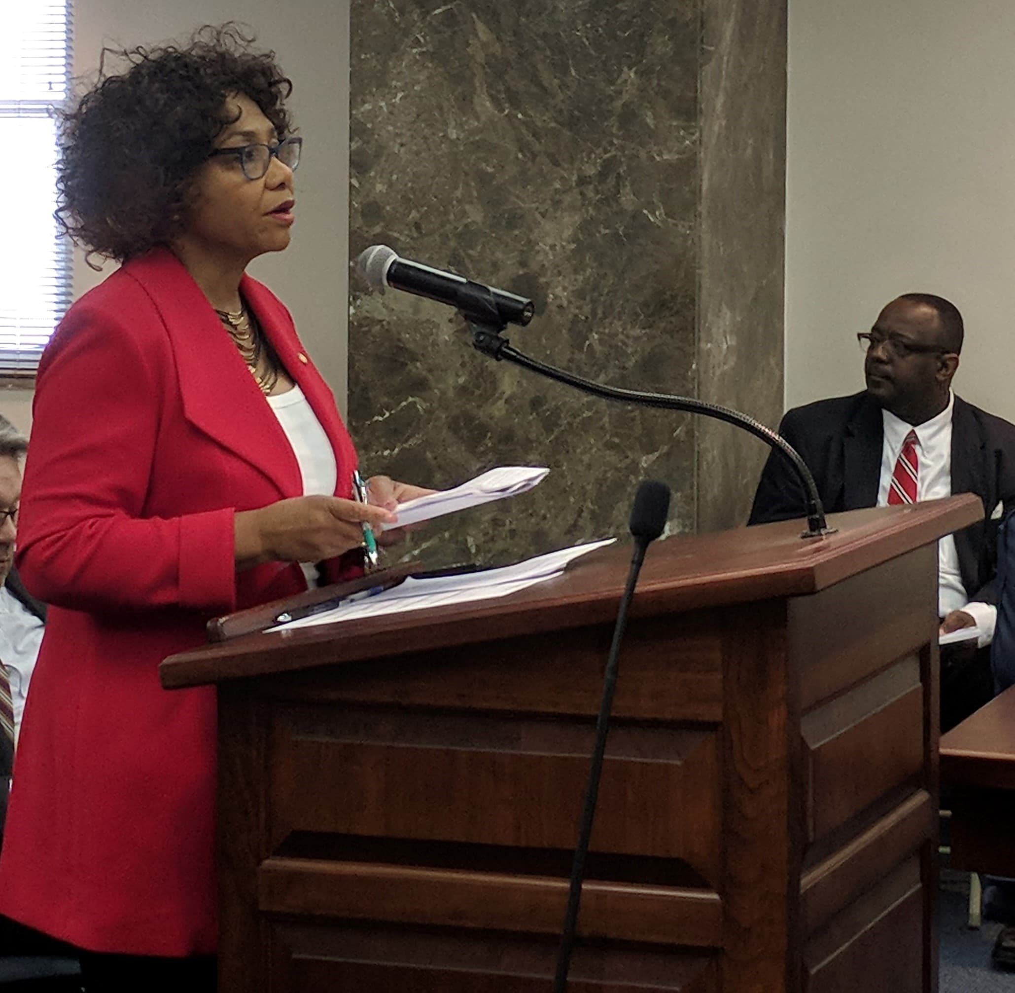 Coleman-Madison speaks at a committee meeting on Wednesday, Feb. 16, 2018.
