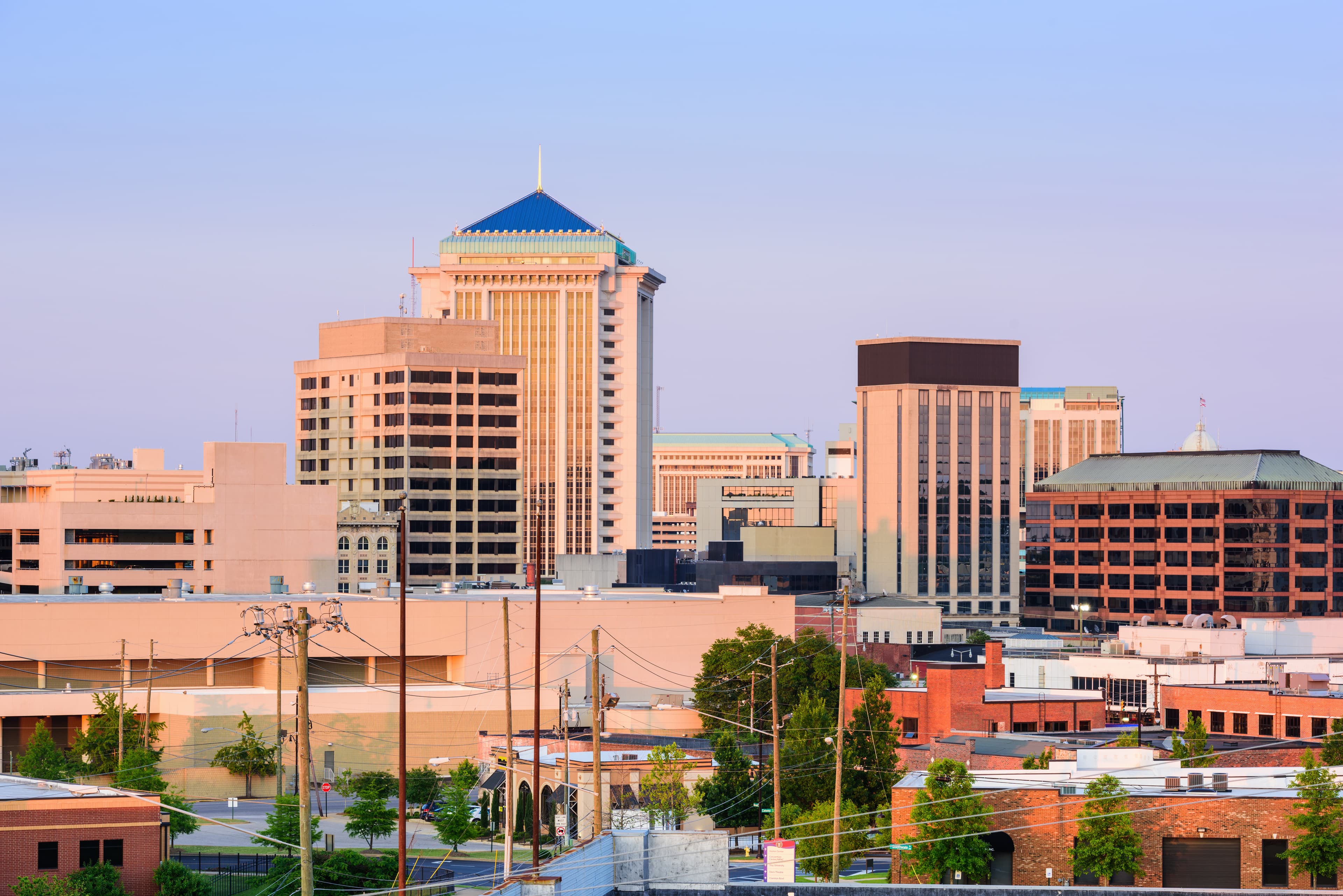 Montgomery, Alabama, downtown at dusk.