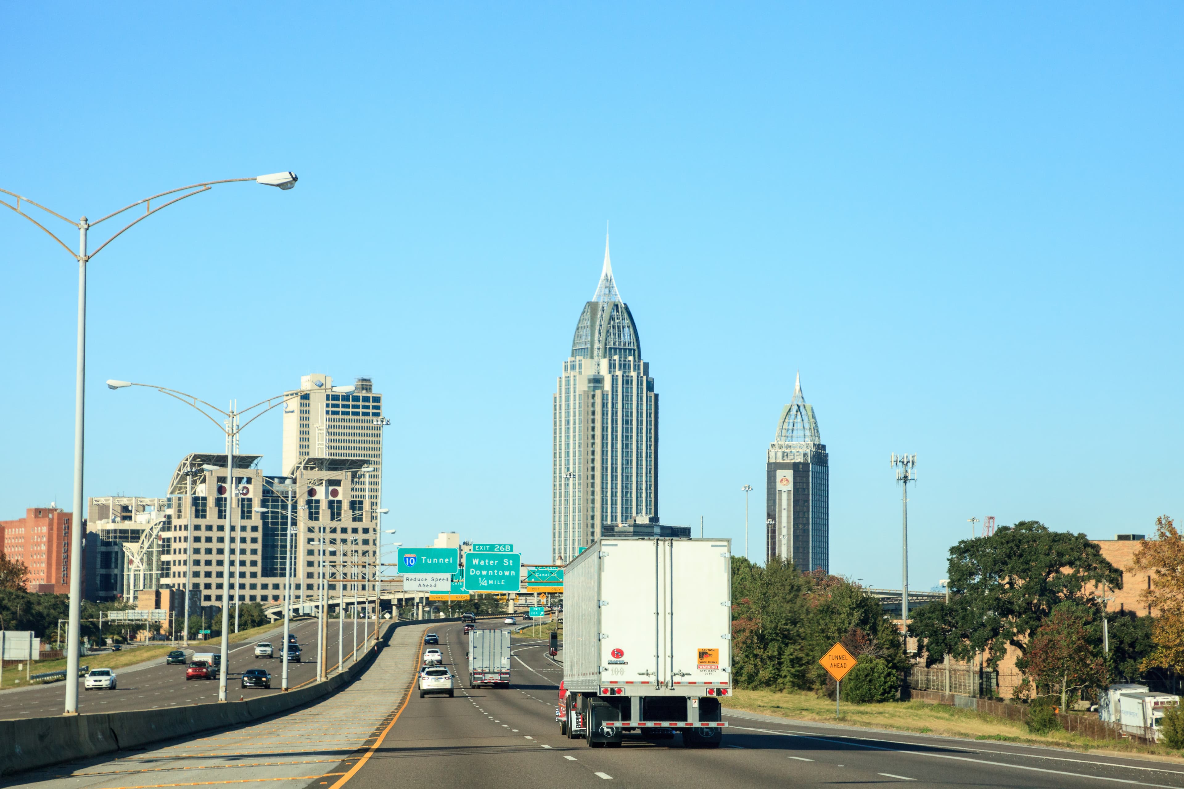 The interstate leading into Downtown Mobile, Alabama.