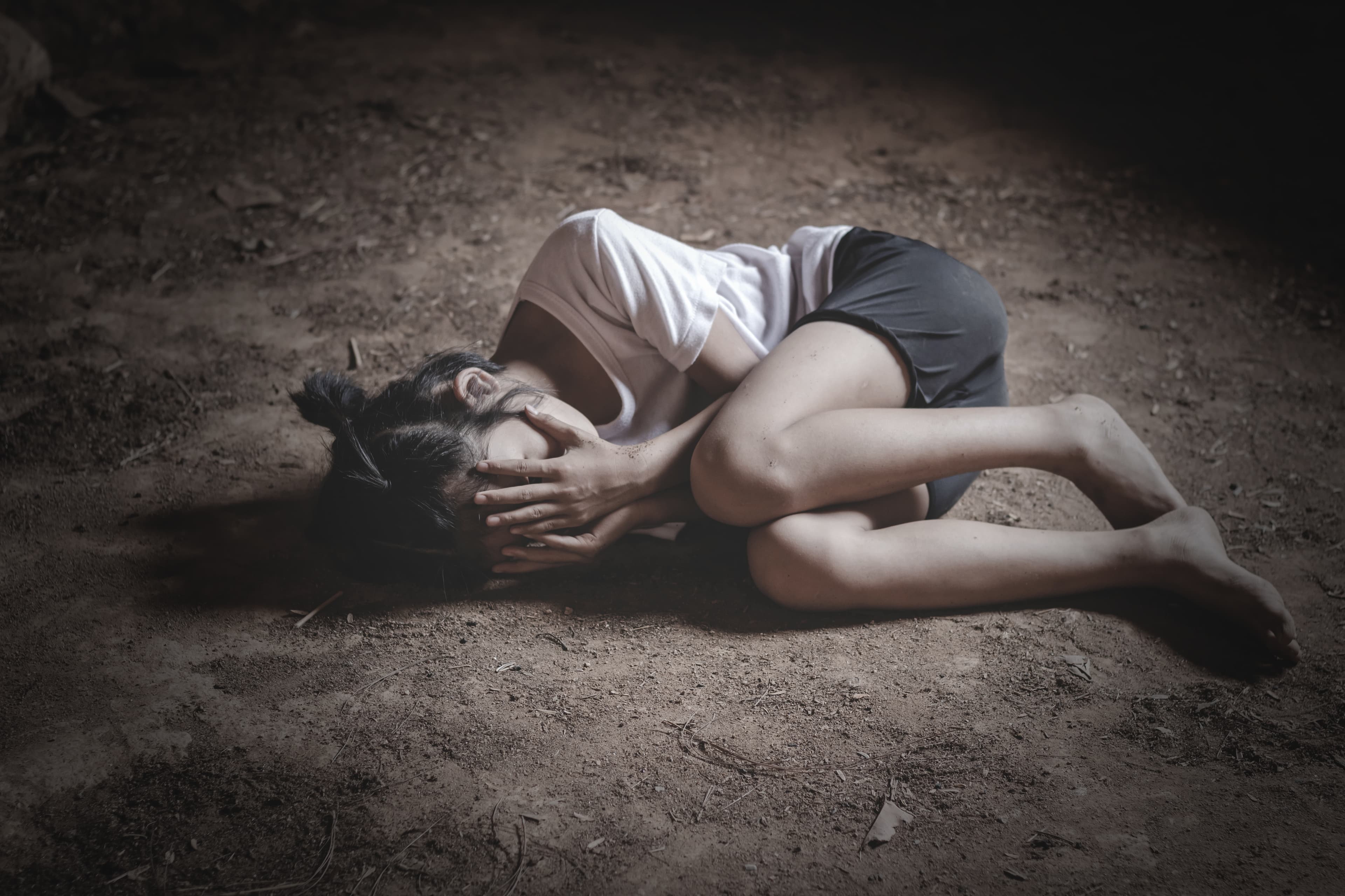 young homeless despair child,traumatized little girl