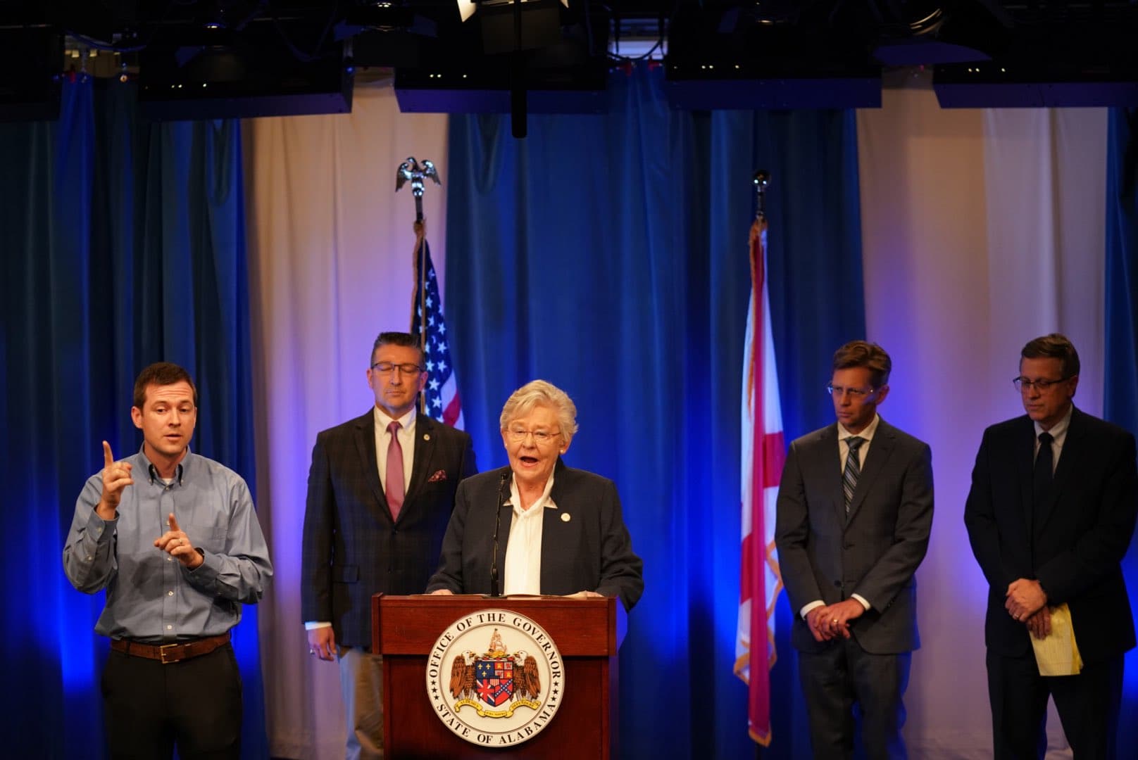 Gov. Kay Ivey speaks at her first coronavirus press conference on March 13, 2020.