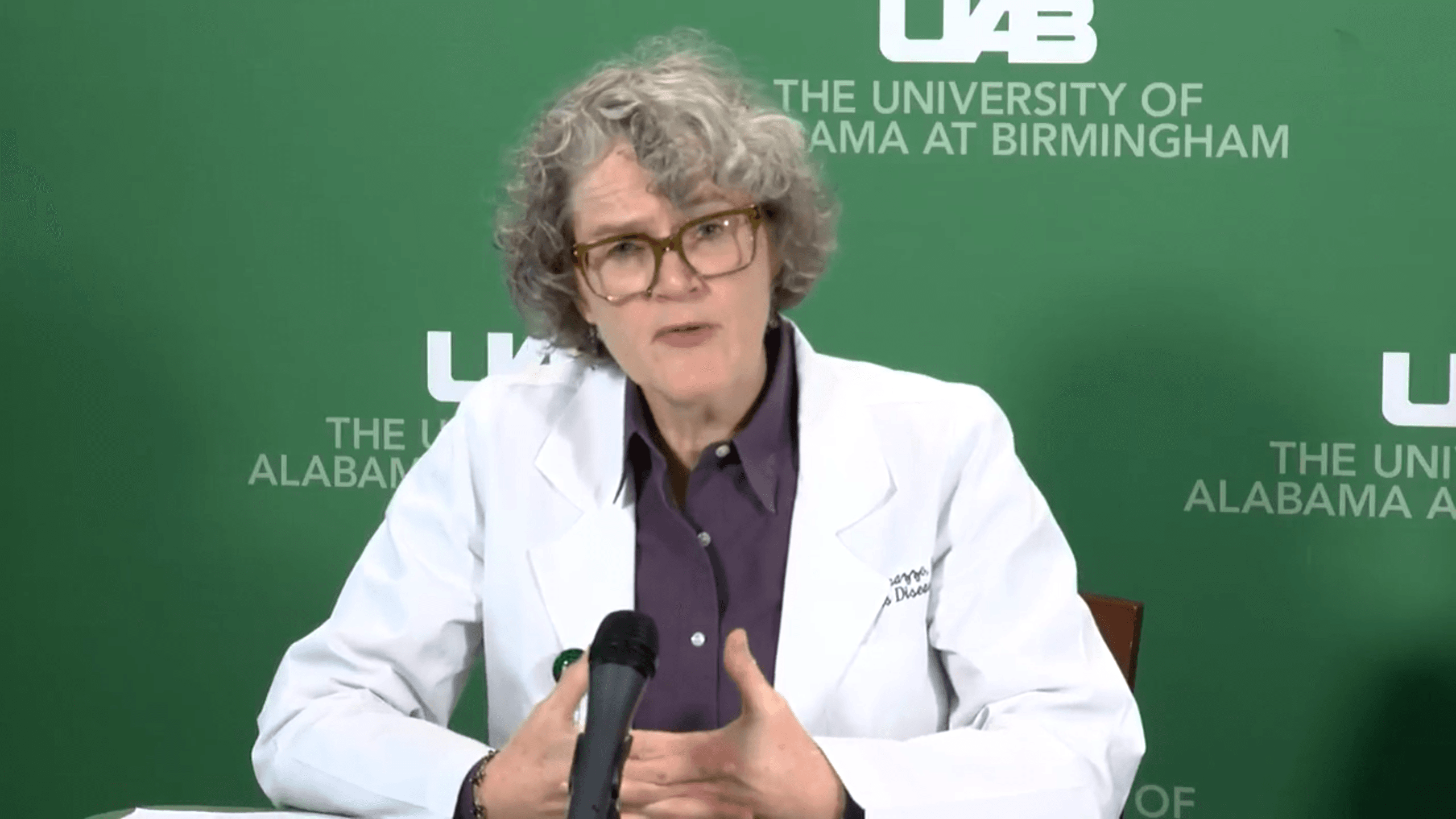 Dr. Jeanne Marrazzo, director of the infectious disease division of UAB, speaks to media about the Covid-19 pandemic.
