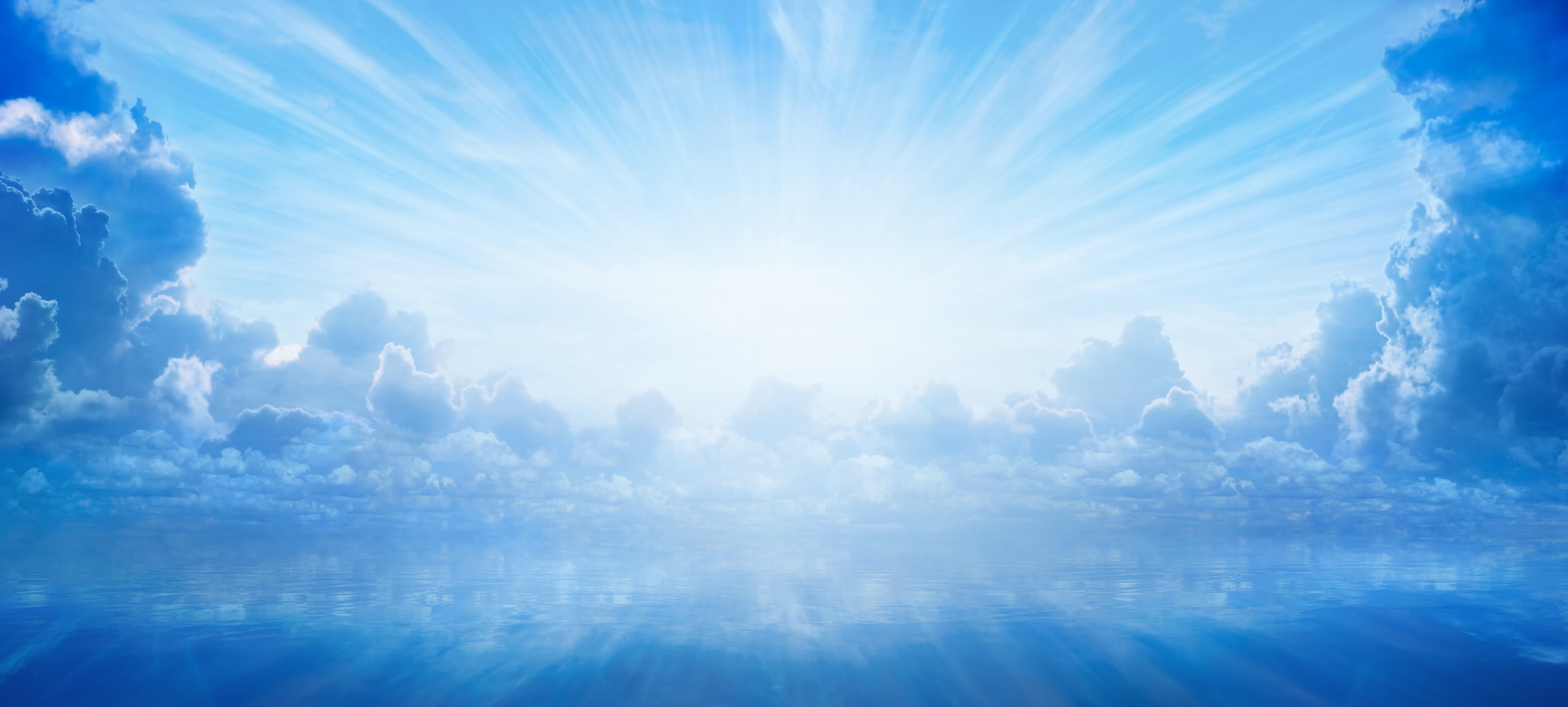 Beautiful religious background - bright light from heaven, light of hope and happyness from skies