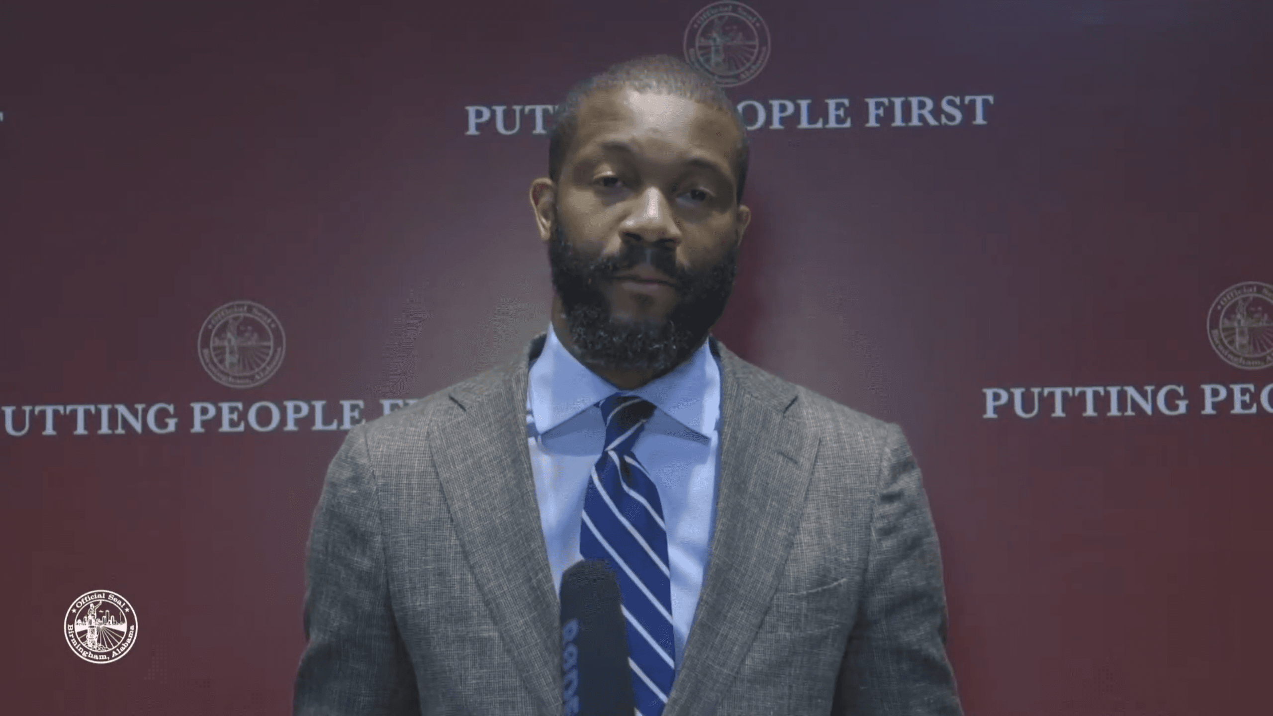 Birmingham Mayor Randall Woodfin speaking during a press conference.