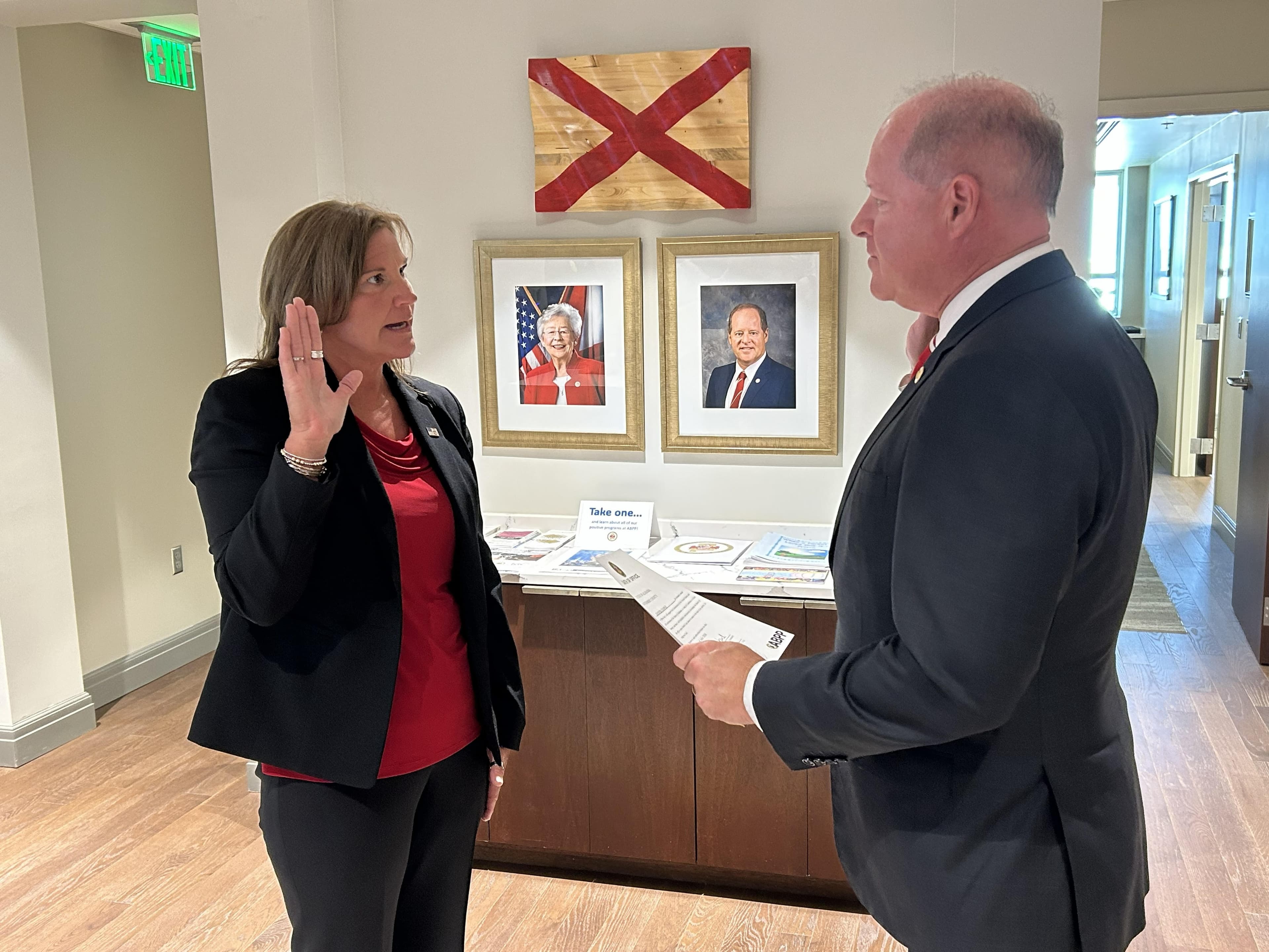 Director Ward administering the oath of office to Conway at the bureau’s headquarters.